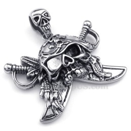 Halskette Mit Totenkopf-Korsaren-Anhänger Aus Titan (Kostenlose Kette)