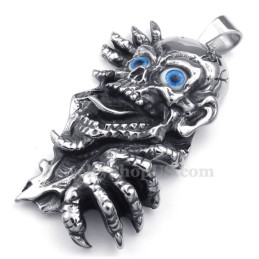 Halskette Mit Totenkopf-Anhänger Aus Titan Mit Blauen Augen (Kostenlose Kette)