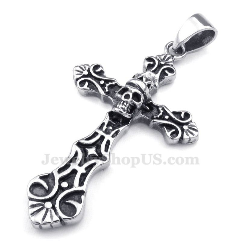Halskette Mit Kreuzanhänger Aus Titan Mit Totenkopfmotiv (Inkl. Kette) Halskette Mit Kreuzanhänger Aus Titan Mit Totenkopfmotiv (Inkl. Kette)