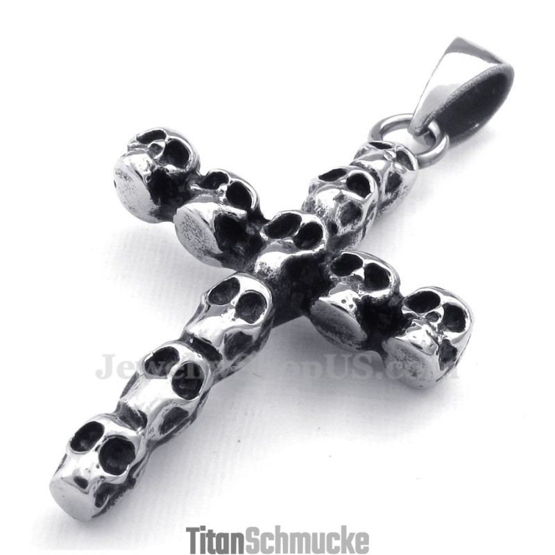 Halskette Mit Kreuzanhänger Aus Titan Mit Totenkopfmotiv (Inkl. Kette) Halskette Mit Kreuzanhänger Aus Titan Mit Totenkopfmotiv (Inkl. Kette)