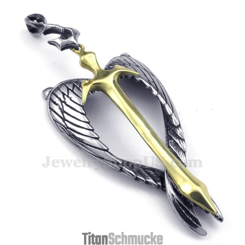 Halskette Mit Kreuzanhänger „Wings“ Aus Titan Und Gold (Kostenlose Kette)