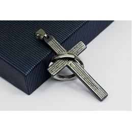 Herren-Anhänger Mit Bibelkreuz Aus Schwarzem Titan, Inklusive Kette