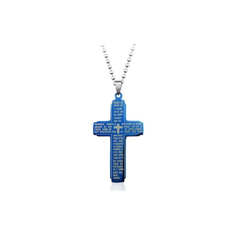Blauer Bibel-Kreuz-Anhänger Aus Titan – Inklusive Kette
