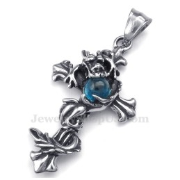 Halskette Mit Kreuzanhänger Aus Titan Mit Drachen-Blauperlen (Kostenlose Kette)