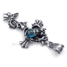 Halskette Mit Kreuzanhänger Aus Titan Mit Drachen-Blauperlen (Kostenlose Kette)