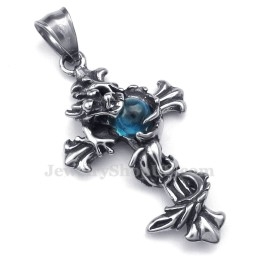 Halskette Mit Kreuzanhänger Aus Titan Mit Drachen-Blauperlen (Kostenlose Kette)