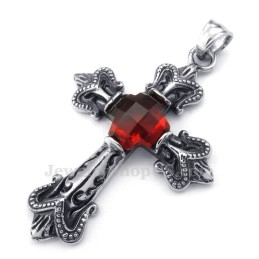 Halskette Mit Kreuzanhänger Aus Titan Mit Rotem Zirkonia (Kostenlose Kette)