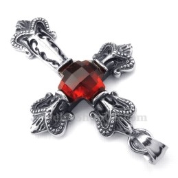 Halskette Mit Kreuzanhänger Aus Titan Mit Rotem Zirkonia (Kostenlose Kette)