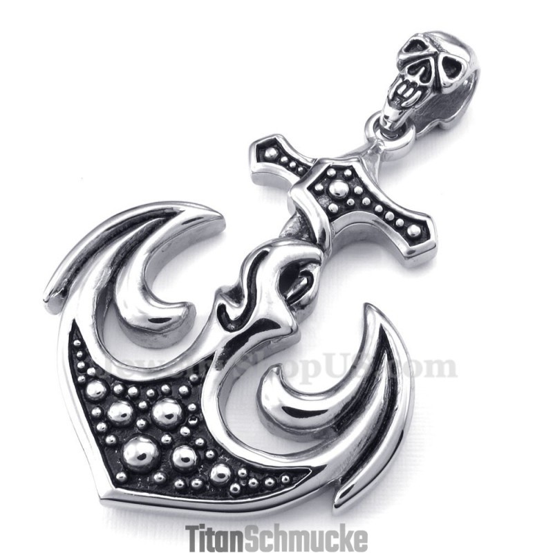 Halskette Mit Ankeranhänger Aus Titan Mit Totenkopfmotiv (Kostenlose Kette) Halskette Mit Ankeranhänger Aus Titan Mit Totenkopfmotiv (Kostenlose Kette)