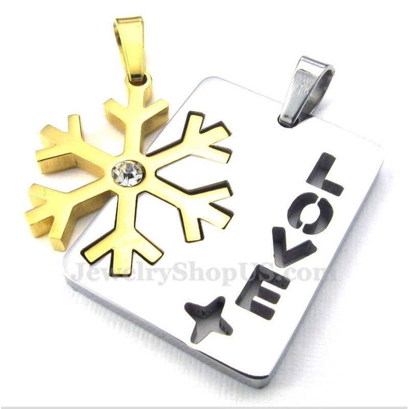 Halskette Mit Schneeflocken-Anhänger Aus Titan Und Gold Für Paare (Kostenlose Kette) (Ein Paar) Halskette Mit Schneeflocken-Anhänger Aus Titan Und Gold Für Paare (Kostenlose Kette) (Ein Paar)