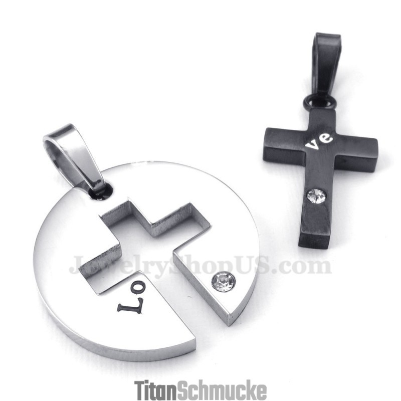 Titan-Halskette Mit Schwarzem Kreuzanhänger Für Paare (Kostenlose Kette) (Ein Paar) Titan-Halskette Mit Schwarzem Kreuzanhänger Für Paare (Kostenlose Kette) (Ein Paar)