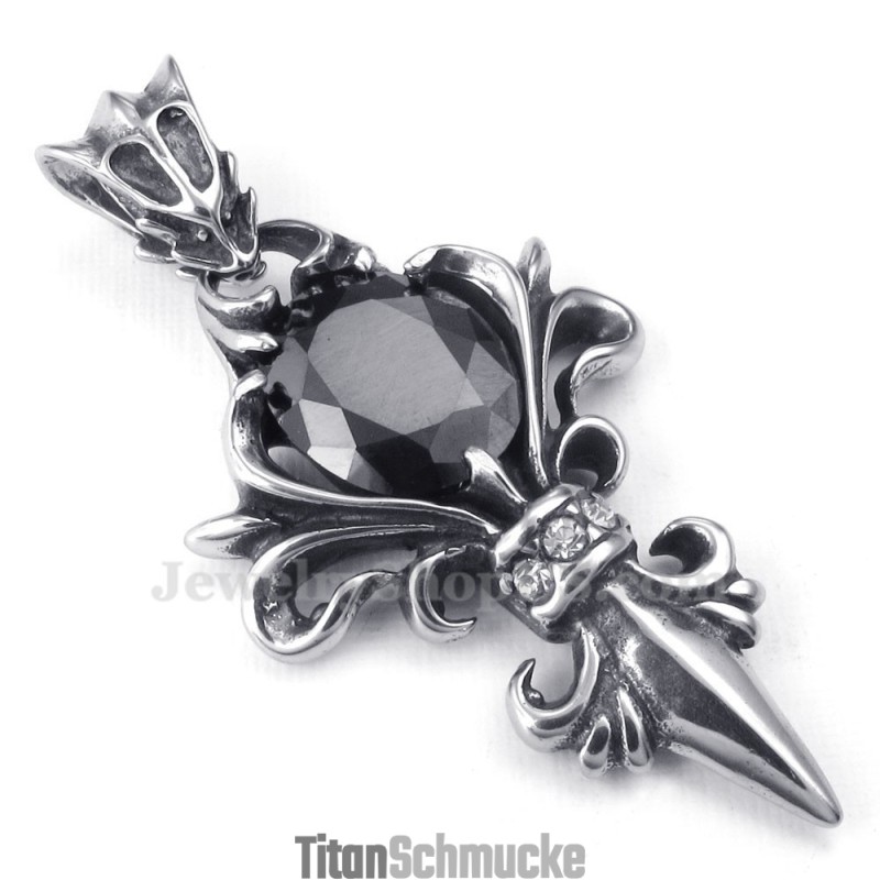 Halskette Mit Titan-Anhänger Und Schwarzem Zirkonia (Kostenlose Kette) Halskette Mit Titan-Anhänger Und Schwarzem Zirkonia (Kostenlose Kette)