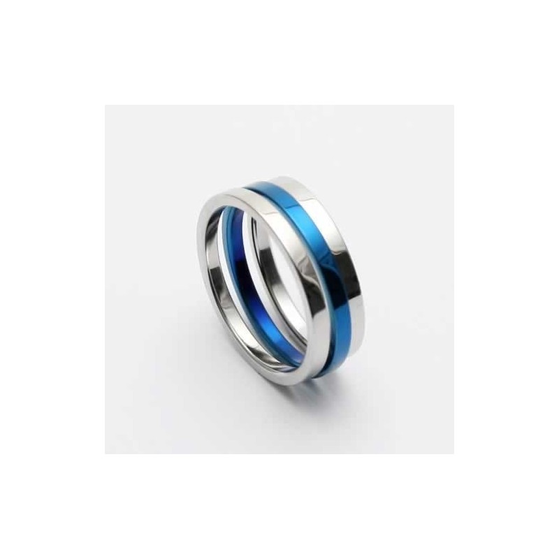 6 Mm Blau-Silberfarbener Titanring Für Herren