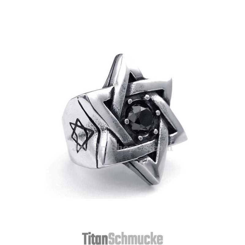 Titan-Glückssternring Mit Schwarzem Zirkon Titan-Glückssternring Mit Schwarzem Zirkon