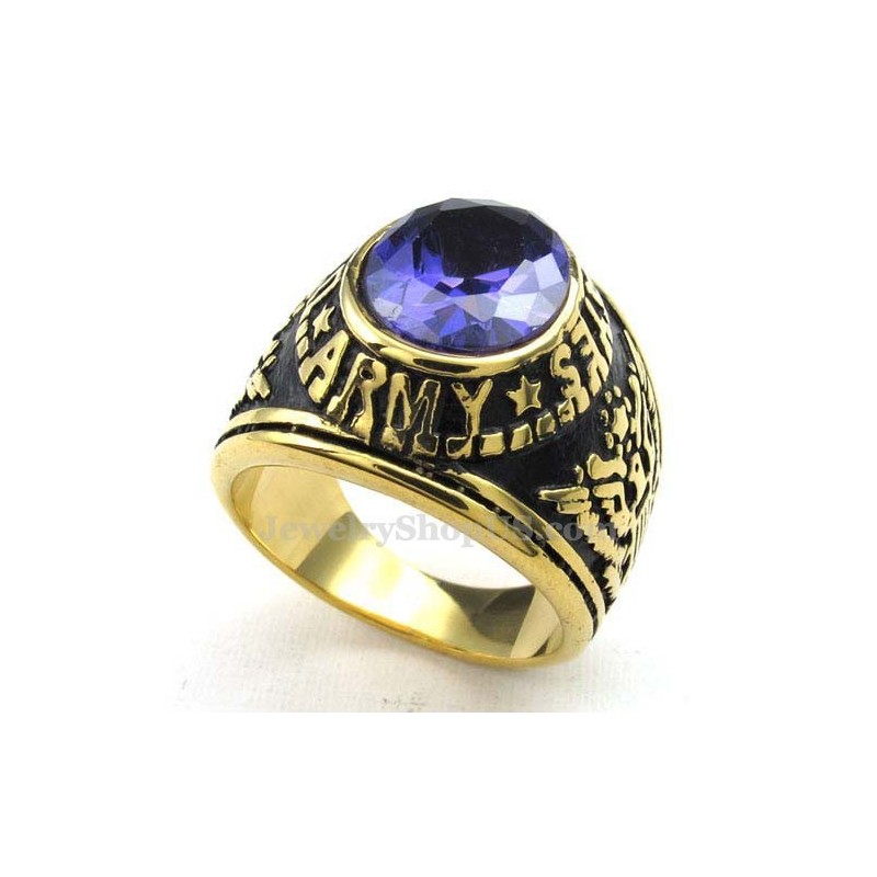 Goldener Titanring Mit Blauem Zirkon