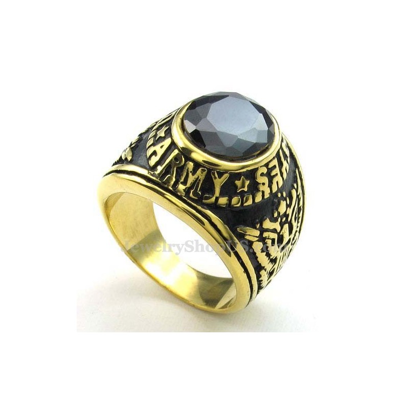 Goldener Titanring Mit Schwarzem Zirkon