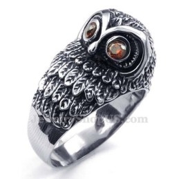 Titan-Eulenring Mit Roten Zirkonaugen