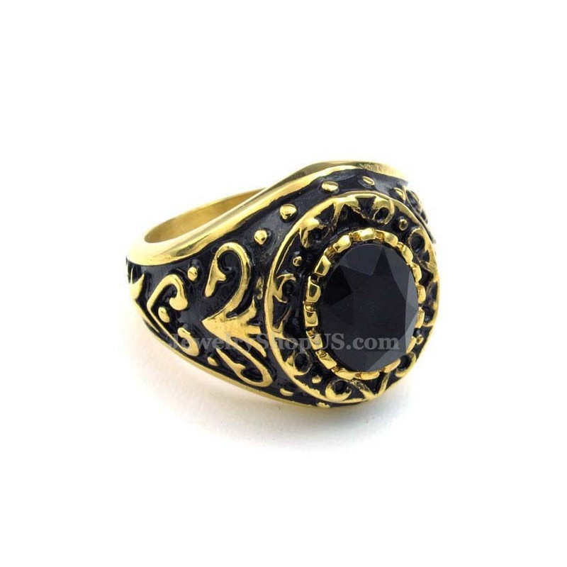 Goldener Titanring Mit Schwarzem Zirkon Goldener Titanring Mit Schwarzem Zirkon