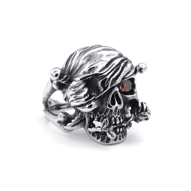 Titan-Totenkopfring Mit Rotem Zirkonauge