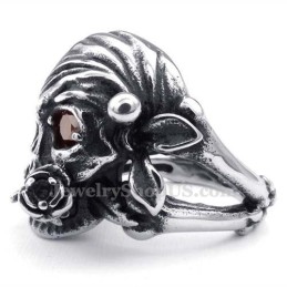 Titan-Totenkopfring Mit Rotem Zirkonauge
