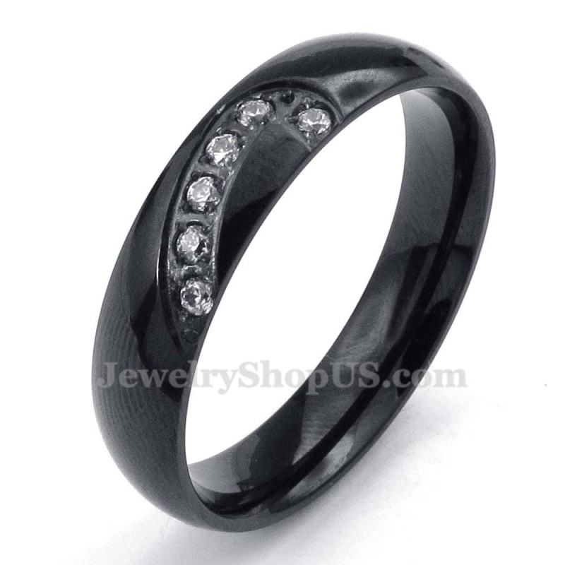 Schwarzer Titan-Herzring Mit Weißem Zirkon