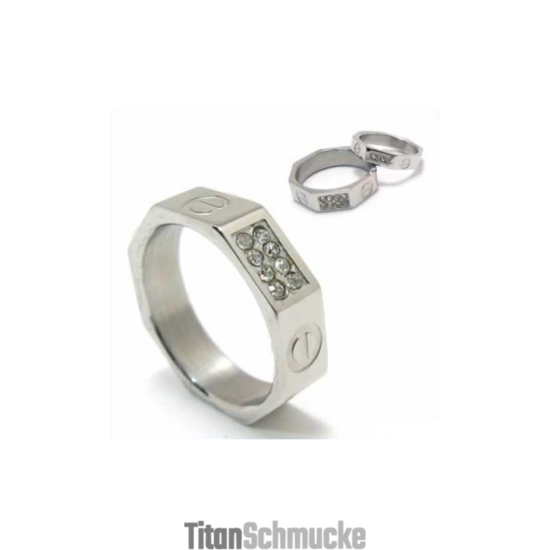 6 Mm Court-Band-Ring Aus Titan Mit Diamanteneinlage 6 Mm Court-Band-Ring Aus Titan Mit Diamanteneinlage