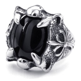Titanring Mit Schwarzer Achateinlage