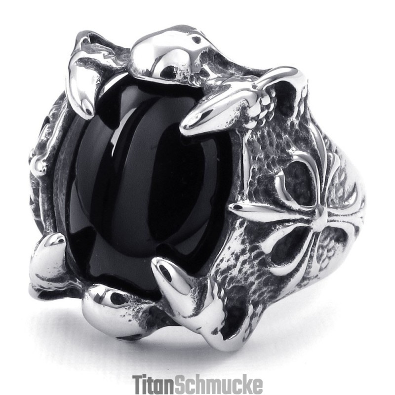 Titanring Mit Schwarzer Achateinlage Titanring Mit Schwarzer Achateinlage