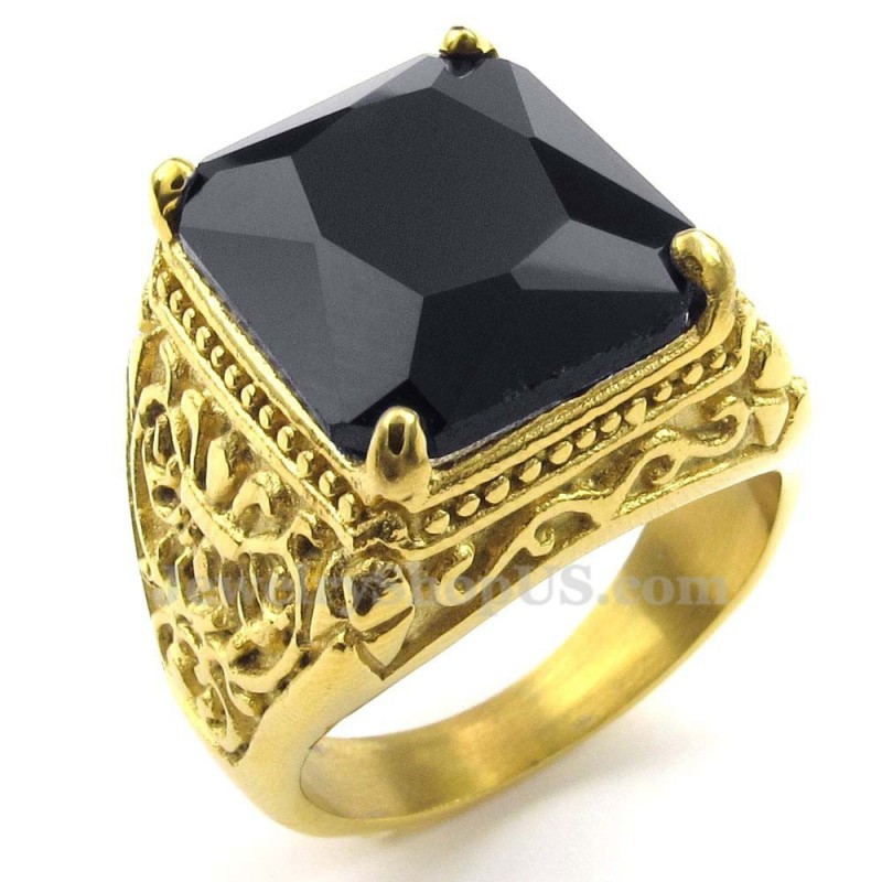 Goldener Titanring Mit Schwarzem Zirkon