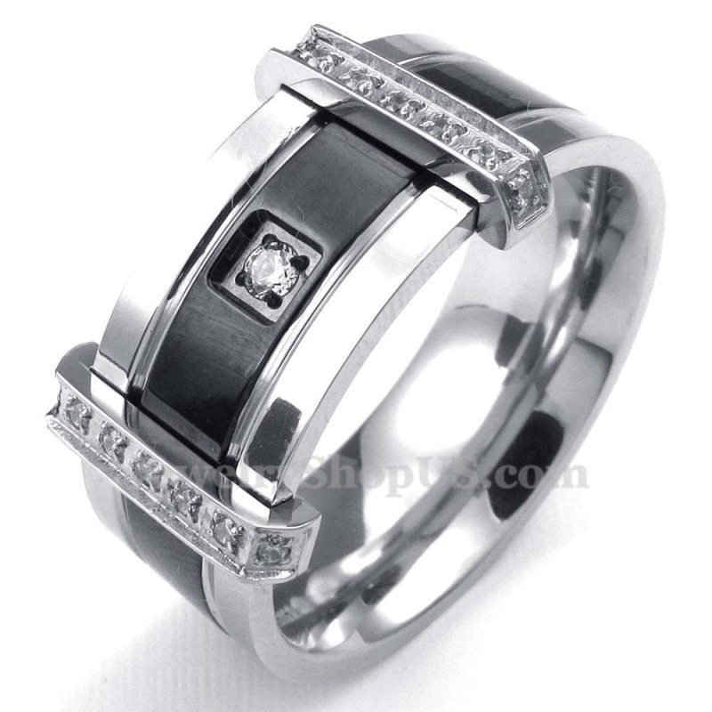 Herren Titanring Mit Weißem Strass