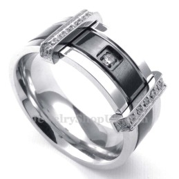 Herren Titanring Mit Weißem Strass