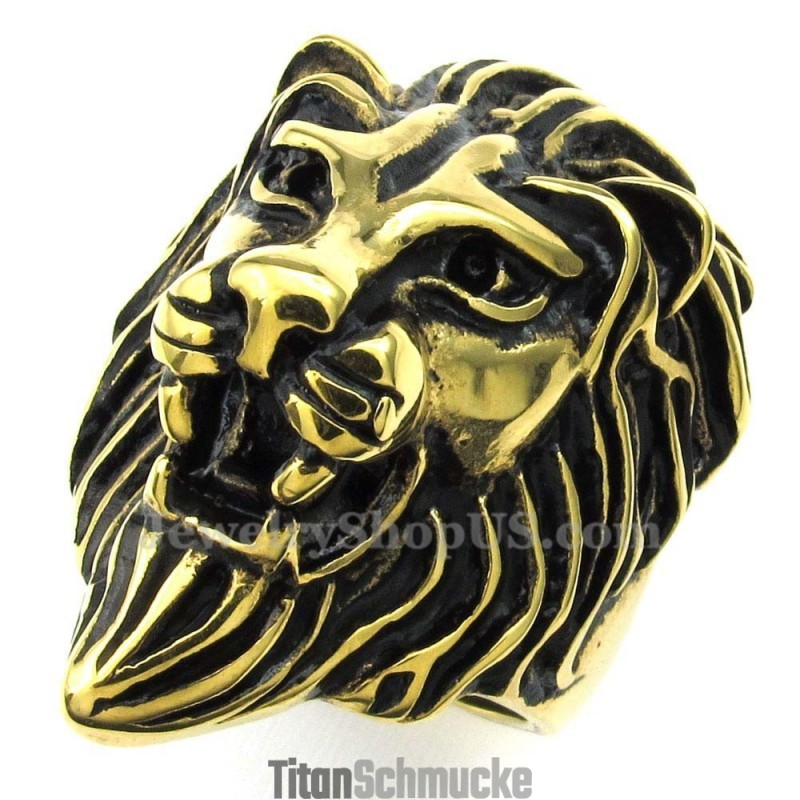 Löwenkopfring Aus Goldenem Titan