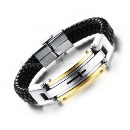 Herren Kreuz Titan Lederarmband C916