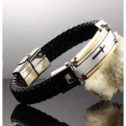 Herren Kreuz Titan Lederarmband C916