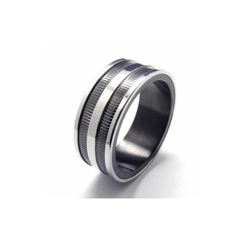 Zwei Geriffelter 8-Mm-Ring Aus Schwarzem Titan