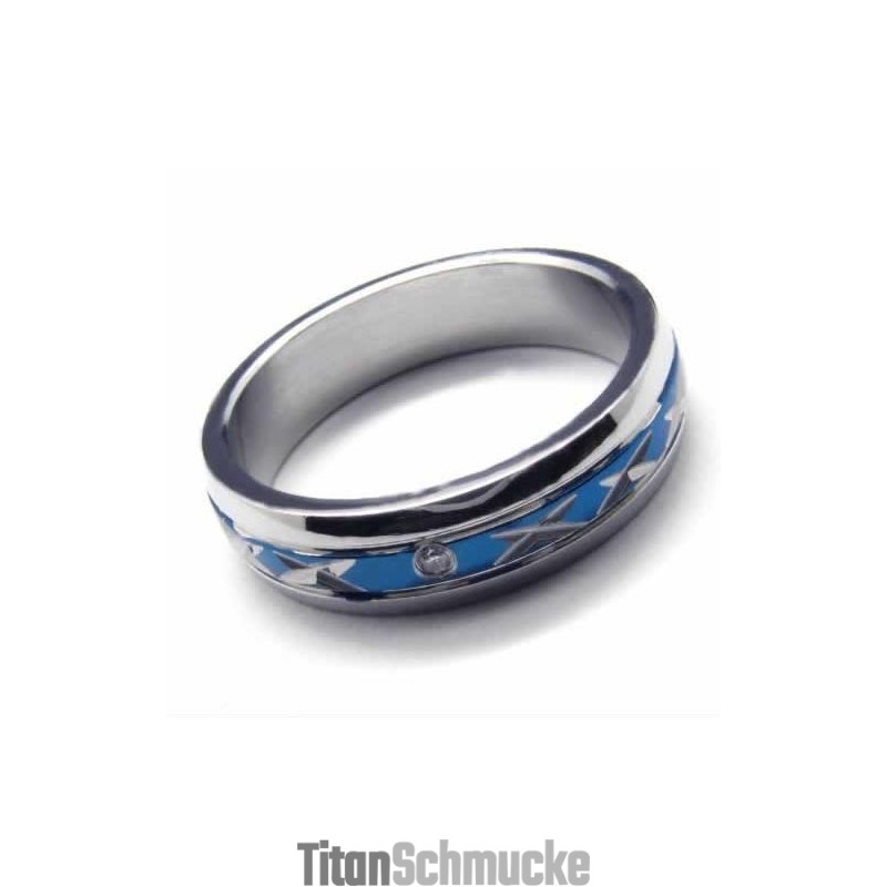 Diamantbesetzter 5-Mm-Ring Aus Blauem Titan Mit Intarsien Diamantbesetzter 5-Mm-Ring Aus Blauem Titan Mit Intarsien