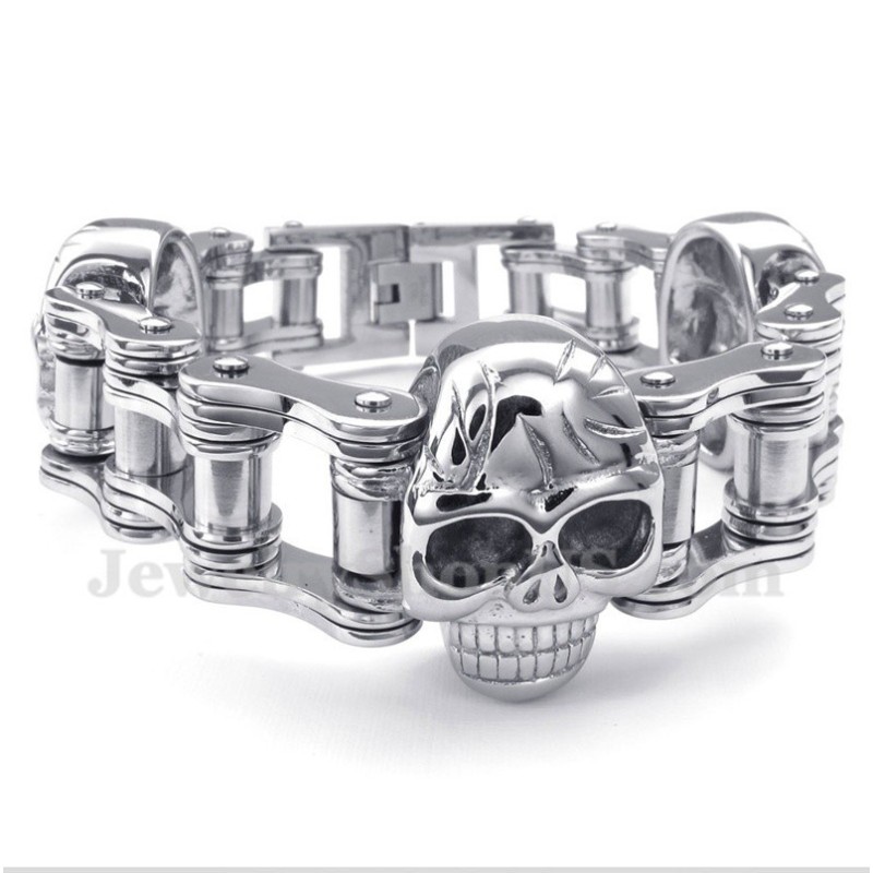 Herren-Titan-Fahrradketten-Totenkopfarmband