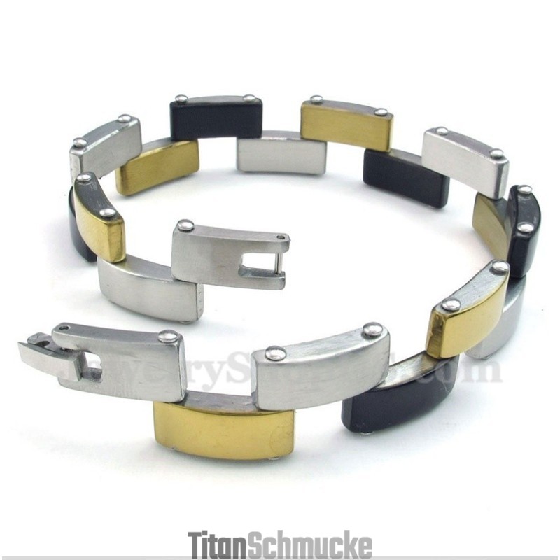 Herrenarmband Aus Titan Und Gold In Schwarz Herrenarmband Aus Titan Und Gold In Schwarz