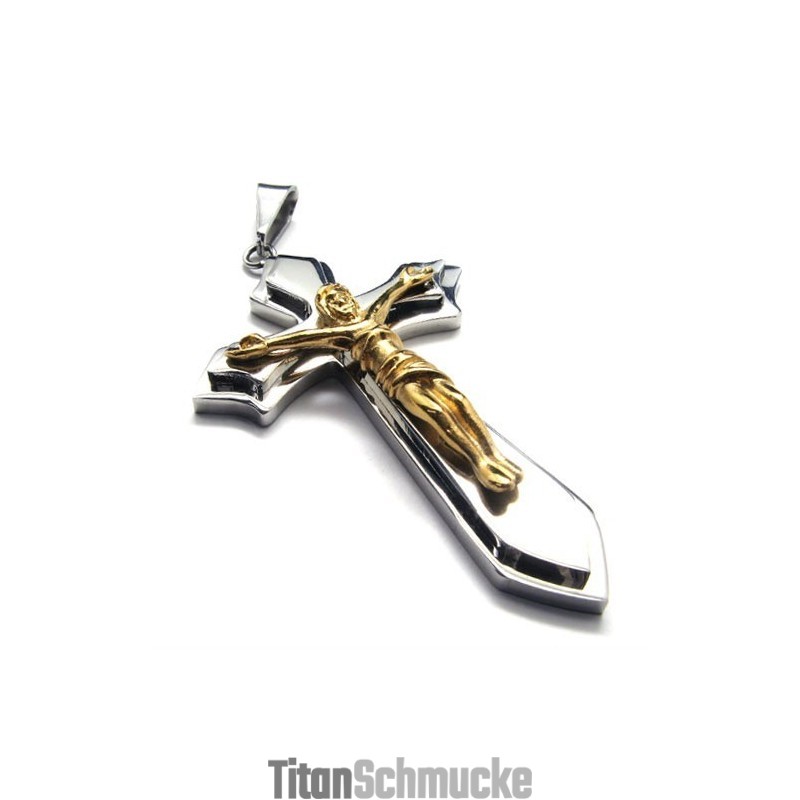 Zweilagiger Kreuzanhänger Aus Titan (Golden) Zweilagiger Kreuzanhänger Aus Titan (Golden)