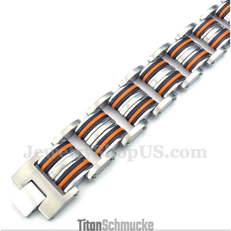 Herrenarmband Aus Titan, Orange Und Schwarzem Kautschuk Herrenarmband Aus Titan, Orange Und Schwarzem Kautschuk