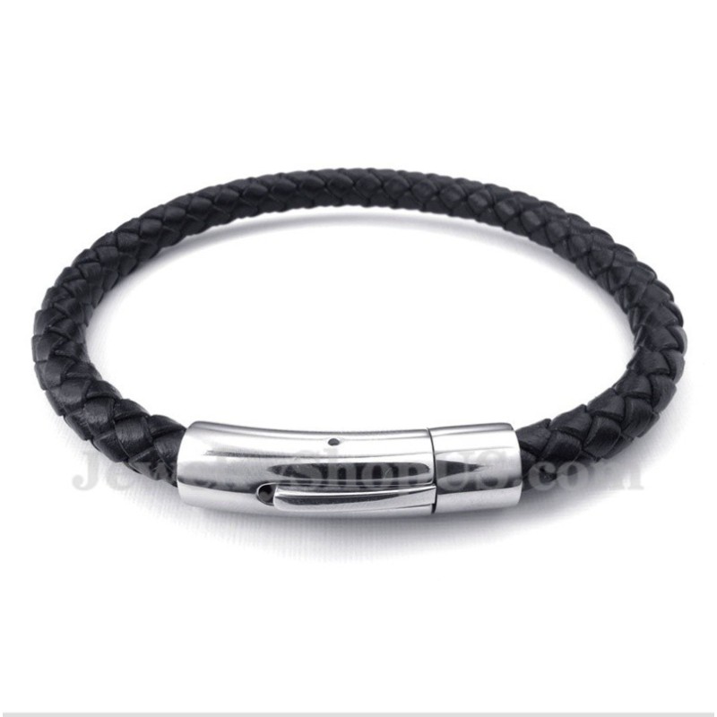 Herrenarmband Aus Titan Und Schwarzem Leder
