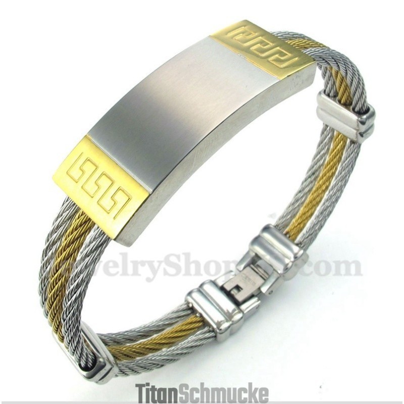 Herren-Kabelarmband Aus Titan Mit Griechischem Mäandermuster