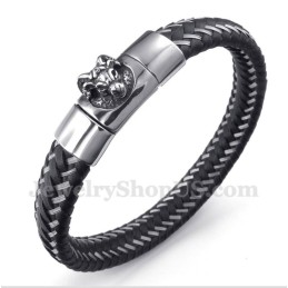 Herrenarmband Aus Titan Und Schwarzem Leder Mit Magnetkabel