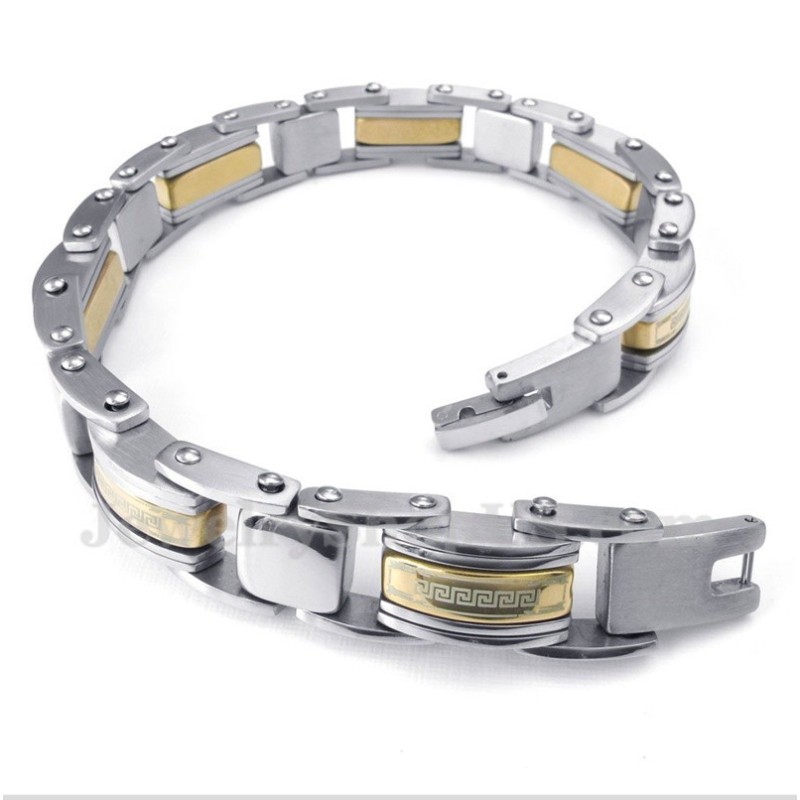 Herrenarmband Aus Titan Und Gold Mit Griechischem Mäandermuster Herrenarmband Aus Titan Und Gold Mit Griechischem Mäandermuster
