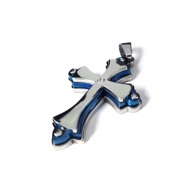 Dreischichtiger Kreuzanhänger Aus Titan (Blau)