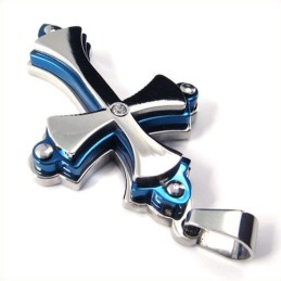 Dreischichtiger Kreuzanhänger Aus Titan (Blau)