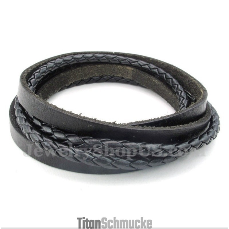 Schwarzes Titan-Lederarmband Für Herren