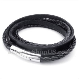 Schwarzes Titan-Lederarmband Für Herren