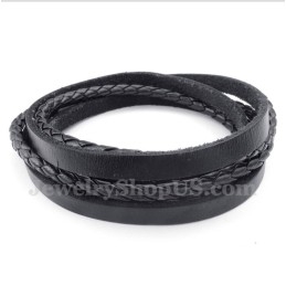 Schwarzes Titan-Lederarmband Für Herren
