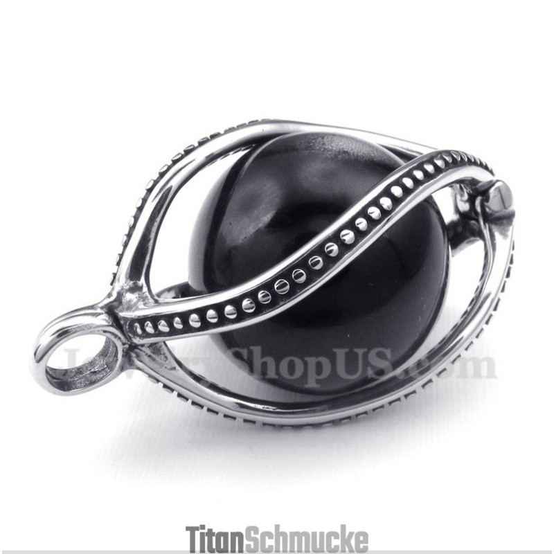 Herren Titan Schwarz Opal Anhänger Mit Gratis Kette